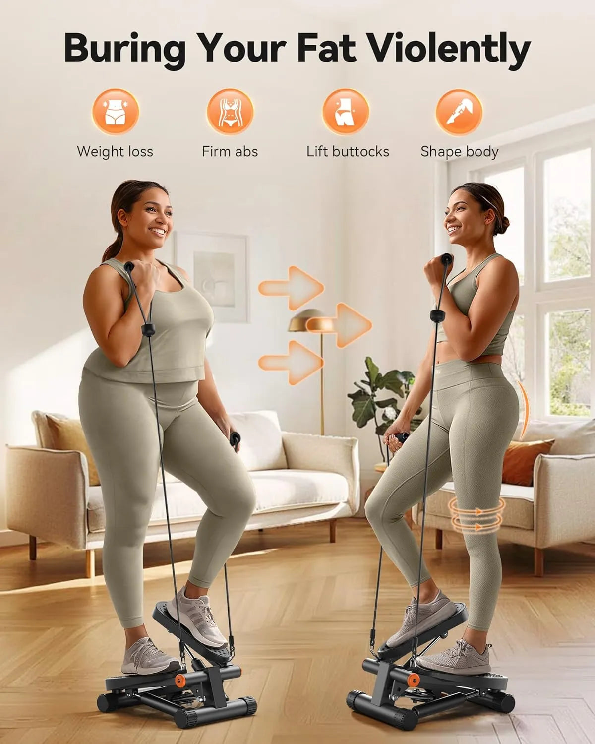 Mini Stair Stepper – Compact Cardio Trainer with Resistance Bands & LCD Monitor